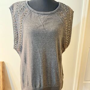 We The Free Gray Eyelet Sleeve Muscle Tee